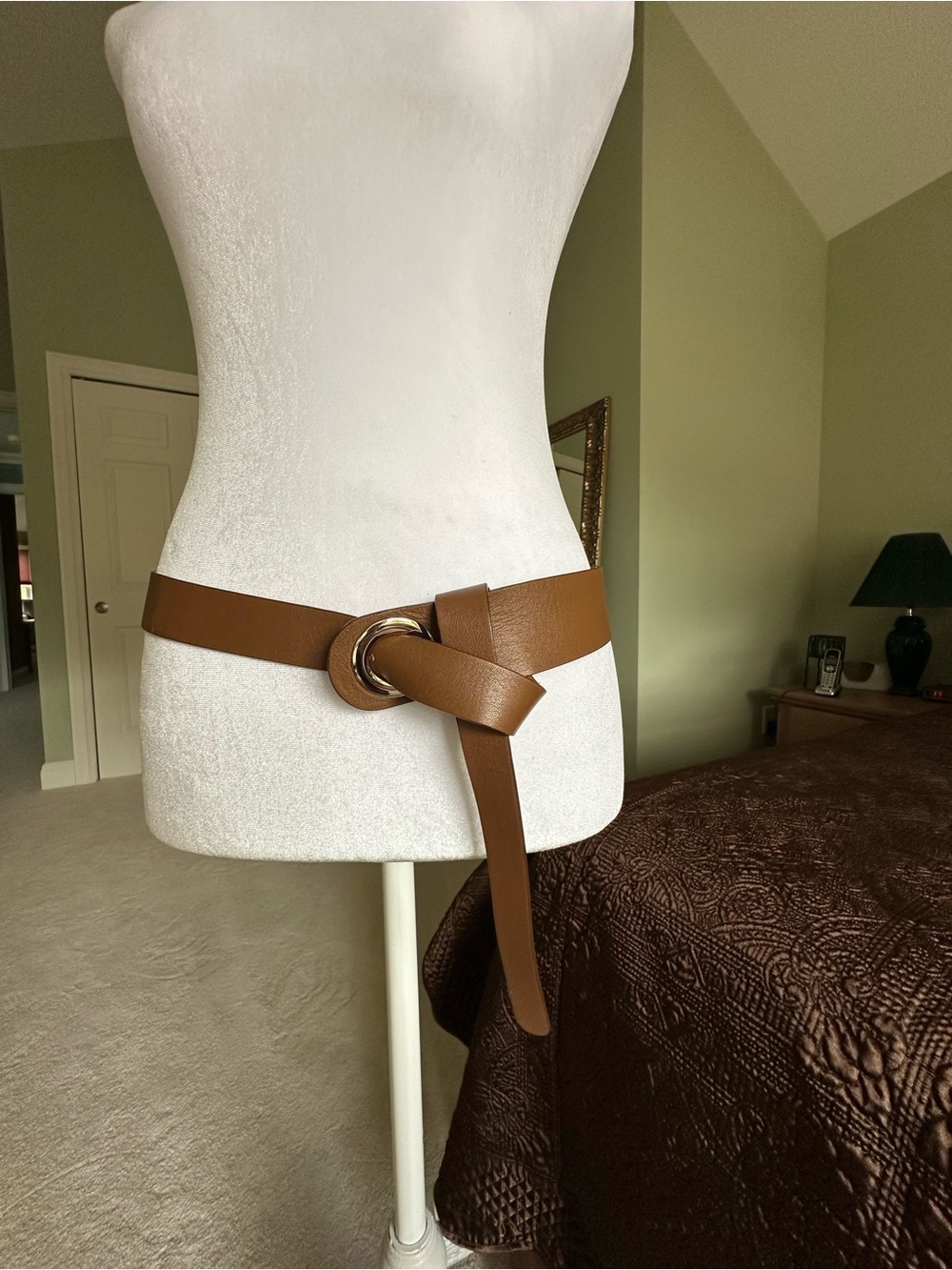WHBM Cognac Brown Leather O-Ring Loop Wrap Belt M/L